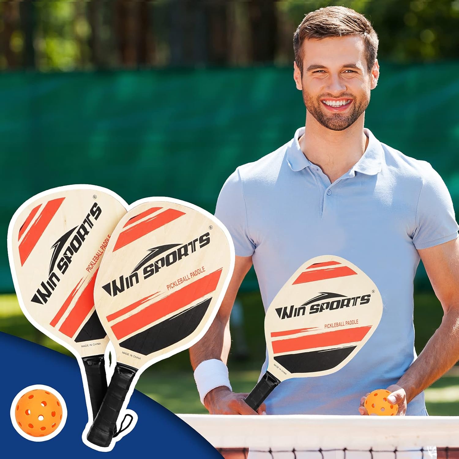 Wooden Pickleball Paddles Set 2 -  Beginner Racket,Pickle Ball Paddles with 2 Paddles,4 Balls and 1 Carry Bag,Durable and Classic (Choose Black and Wooden Version)