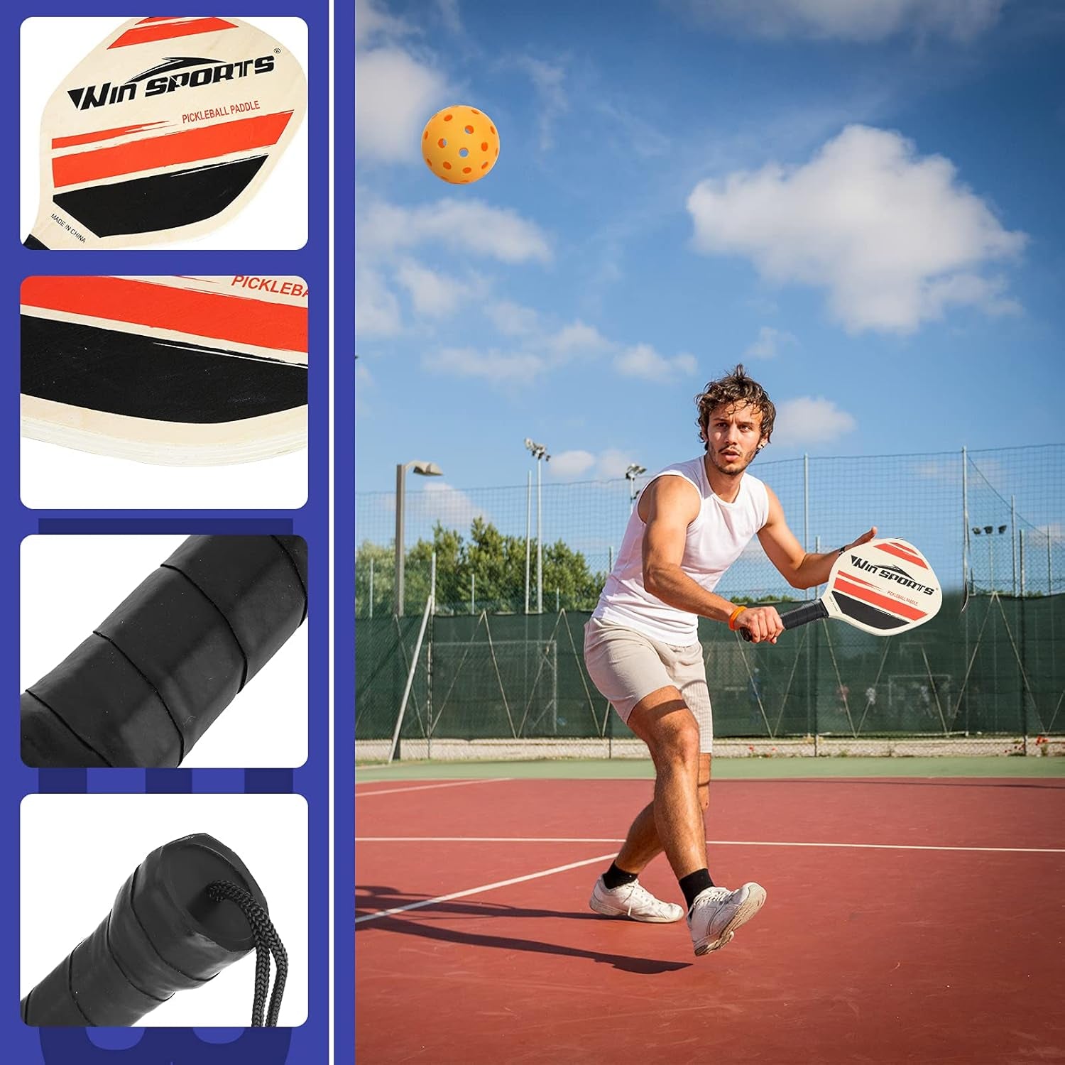 Wooden Pickleball Paddles Set 2 -  Beginner Racket,Pickle Ball Paddles with 2 Paddles,4 Balls and 1 Carry Bag,Durable and Classic (Choose Black and Wooden Version)