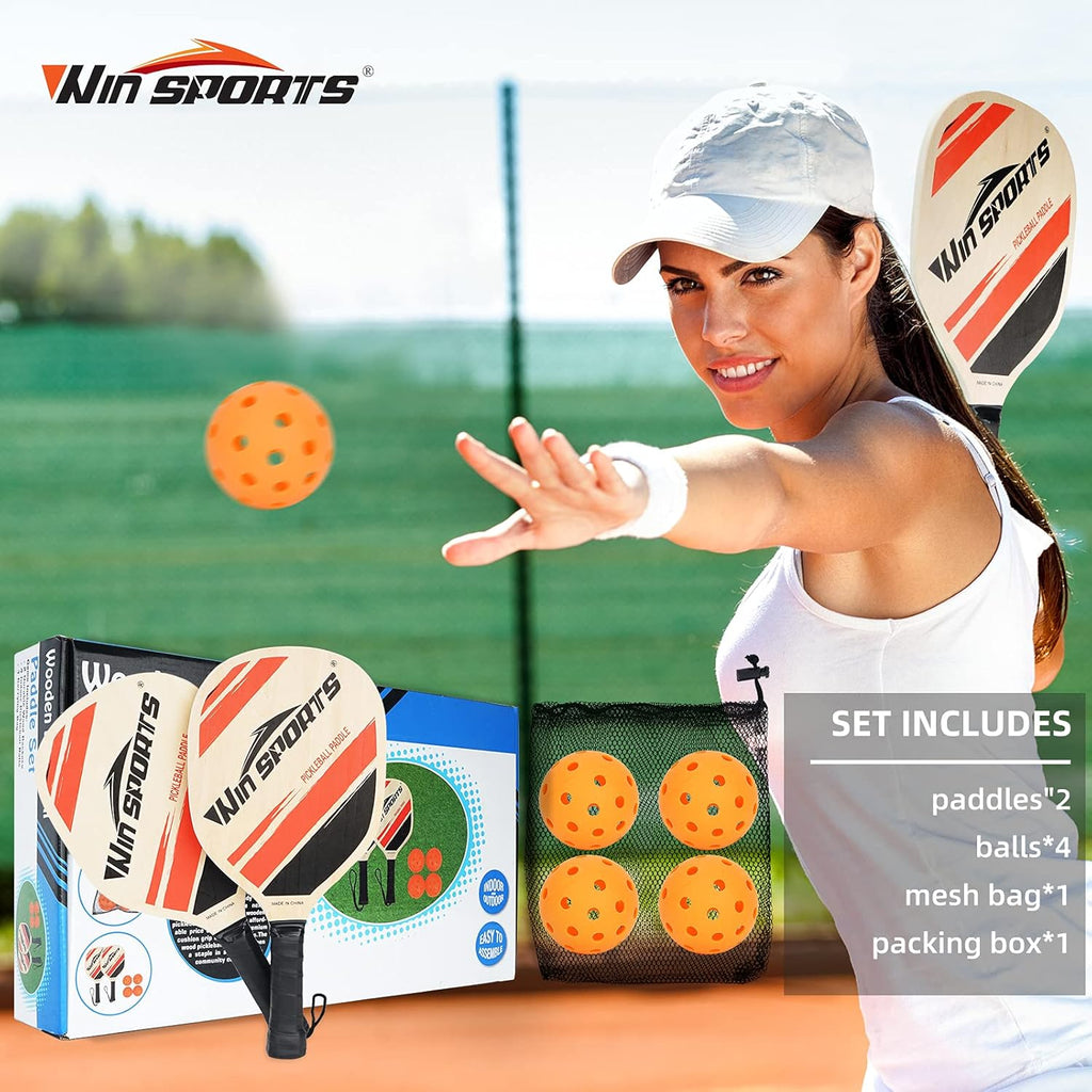 Wooden Pickleball Paddles Set 2 -  Beginner Racket,Pickle Ball Paddles with 2 Paddles,4 Balls and 1 Carry Bag,Durable and Classic (Choose Black and Wooden Version)